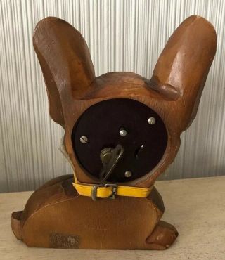 Vintage Antique 6” Carved Wood Rolling Eyes Terrier Dog Clock Oswald Germany 5