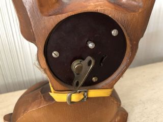 Vintage Antique 6” Carved Wood Rolling Eyes Terrier Dog Clock Oswald Germany 6