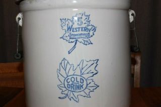 Western stoneware water cooler crock 5 gallon brass spout antique IA 10