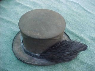 Old Civil War Period Top Hat w Brass Eagle & Ostrich Feather by Brown & William 10