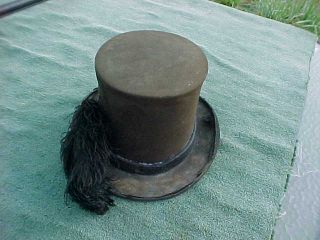 Old Civil War Period Top Hat w Brass Eagle & Ostrich Feather by Brown & William 4