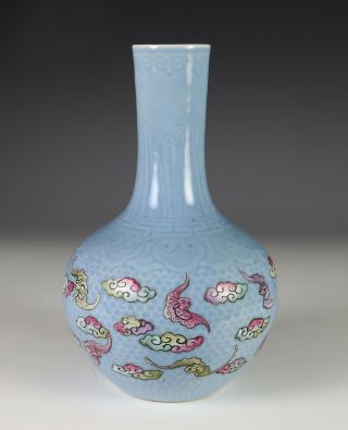 Unusual Antique Chinese Enameled Clair De Lune Porcelain Bottle Vase