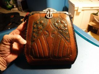 Small Antique Meeker Leather Arts And Crafts Purse