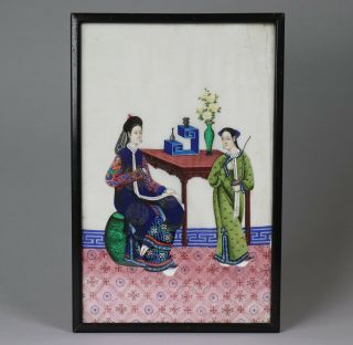 Antique 19th Century Chinese Framed Painting On Rice Paper