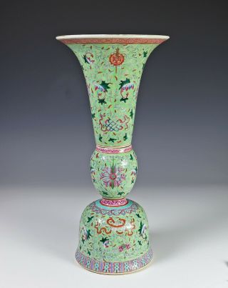 Large Antique Chinese Two Piece Porcelain Lime Green Mantle Vase 2