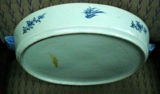 RARE LARGE ANTIQUE CHINESE EXPORT OVAL BLUE & WHITE CANTON WARMING PLATTER N/R 5