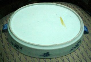 RARE LARGE ANTIQUE CHINESE EXPORT OVAL BLUE & WHITE CANTON WARMING PLATTER N/R 7