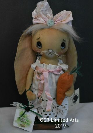 Primitive Folk Art Bunny Rabbit Ooak Handmade Spring Easter With Carrot Ooak