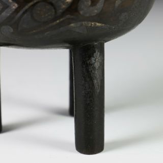 Antique Chinese Silver Inlaid Tri Pod Bronze Censer - 18c 8
