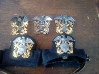 Navy Officers Sterling Silver Hat Badges.  (5) WW2 Era. 2