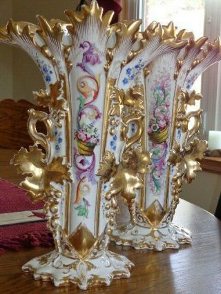 19th Century HP Old Paris Porcelain Large Decorative Vases 2