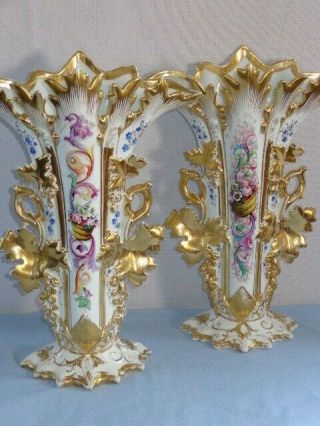 19th Century HP Old Paris Porcelain Large Decorative Vases 3