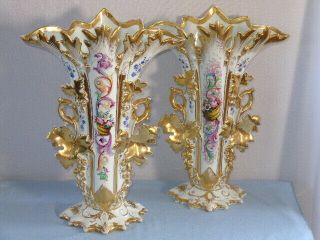19th Century HP Old Paris Porcelain Large Decorative Vases 4
