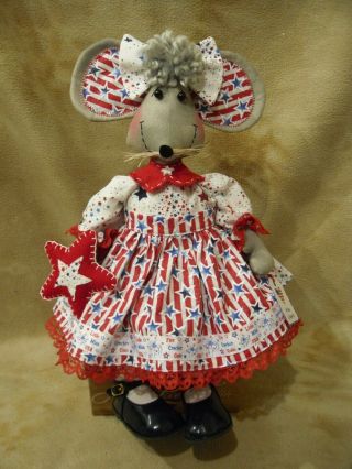 Primitive Handmade Patriotic Americana Mouse Raggedy Doll Shelf Sitter