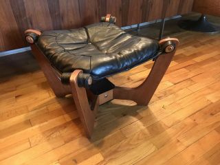 Vintage Luna Lounge Ottoman by Odd Knutsen for Hjellegjerde Chair Black Leather 6