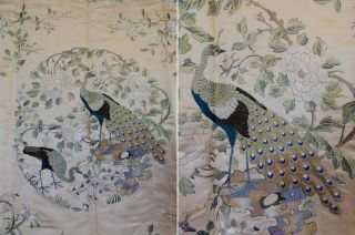 Antique Chinese Silk Embroidery Peacock Bird Flower Square Tapestry Wall Hanging 2