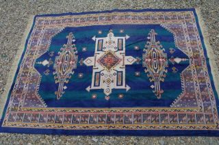 Vintage Persian Rug 6.  5ft Bokhara Geometric Design Cotton Flat Weave Rustic Chic