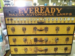 Vintage Eveready Mazda Dealer Cabinet Full 1930s - 1950s Light Bulb Metal Cabinet