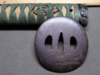 WAKIZASHI Sword KOSHIRAE w Foo dogs Tsuba Fuchi/Kashira 18 - 19thC Japan Antique 10