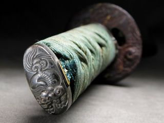 WAKIZASHI Sword KOSHIRAE w Foo dogs Tsuba Fuchi/Kashira 18 - 19thC Japan Antique 3