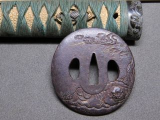 WAKIZASHI Sword KOSHIRAE w Foo dogs Tsuba Fuchi/Kashira 18 - 19thC Japan Antique 9