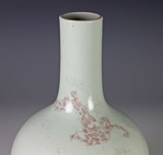 Old Chinese Porcelain Bottle Vase with Underglaze Red Dragon and Lingzhi 5