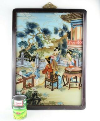 Chinese Reverse Glass Painting Private Tutoring Girls School Class Scene Books 12