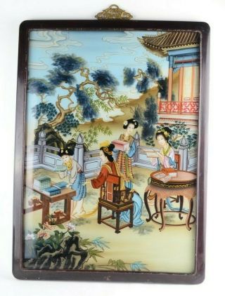 Chinese Reverse Glass Painting Private Tutoring Girls School Class Scene Books