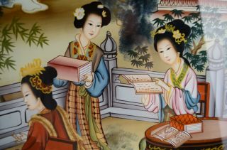 Chinese Reverse Glass Painting Private Tutoring Girls School Class Scene Books 3