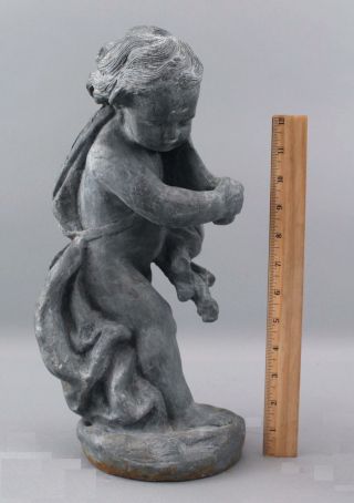 Pr Antique Early 20thC Garden,  English Lead Cherub Children Statues Sculptures 2