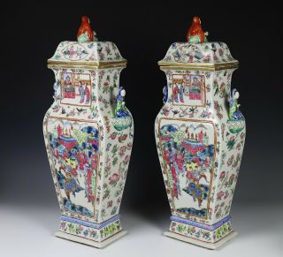 Impressive Antique Chinese Porcelain Covered Vases with Figural Handles 5