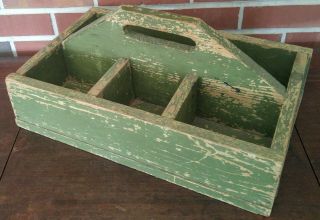Vintage Primitive Wood Caddy Carrier Tote Shop Carpenter Farm Tool Divided Box