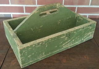 Vintage Primitive Wood Caddy Carrier Tote Shop Carpenter Farm Tool Divided Box 2