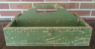 Vintage Primitive Wood Caddy Carrier Tote Shop Carpenter Farm Tool Divided Box 3