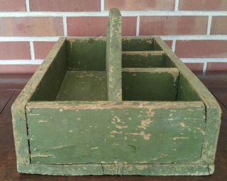 Vintage Primitive Wood Caddy Carrier Tote Shop Carpenter Farm Tool Divided Box 4