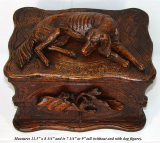 Antique Black Forest 11.  5” Carved Cigar Chest,  Box,  Server - Large DOG Figure 3