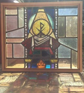Antique Vintage Church Stained Glass Window 24 " X 22.  25 "
