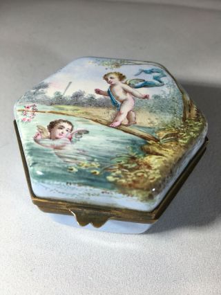 Antique Viennese Enamel Box With A Charming Cherub Scene