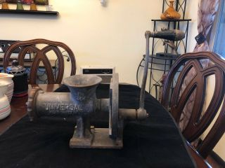 ANTIQUE UNIVERSAL MEAT CHOPPER NO 344 LANDERS FRARY & CLARK GRINDER w/Baseplate 2