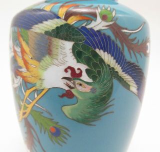 Pair Japanese Meiji Era Cloisonné Phoenix Motif Vases 10