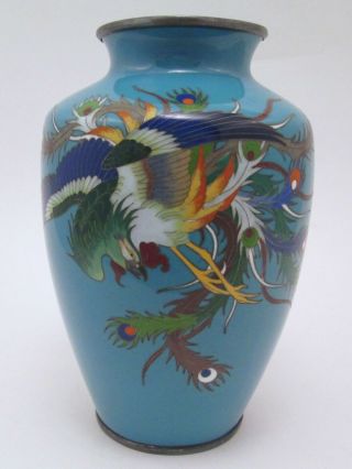 Pair Japanese Meiji Era Cloisonné Phoenix Motif Vases 2