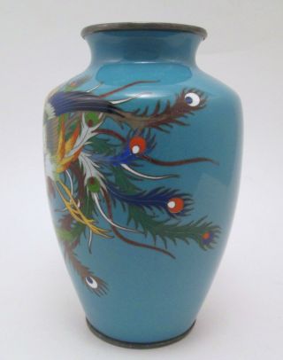 Pair Japanese Meiji Era Cloisonné Phoenix Motif Vases 3
