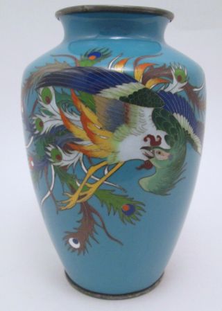 Pair Japanese Meiji Era Cloisonné Phoenix Motif Vases 6