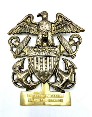 Vintage Brass Us Navy Military Eagle Wall Plaque Anchor & Shield Emblem