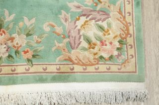 Vintage Floral Wool Handmade Art Deco Chinese Oriental Area Rug 6x9 Light Green 4