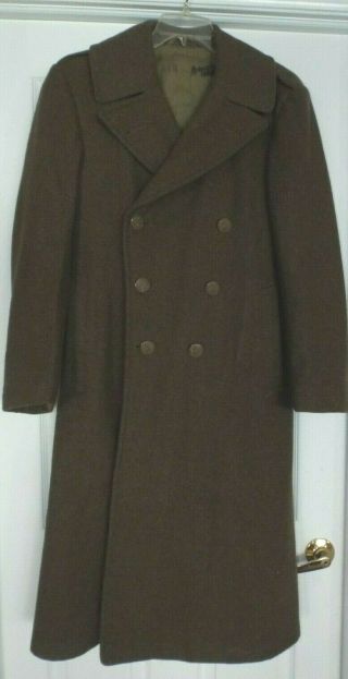 Ww2 Us Army M - 1939 Wool Overcoat Roll Collar " Trench Coat " Dated 1942 Size 36r