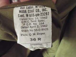 WW2 US Army M - 1939 Wool Overcoat Roll Collar 
