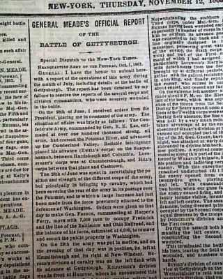 Gen.  George Meade Battle Of Gettysburg Official Report 1863 Civil War Newspaper