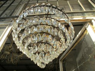 Antique Vnt French Plafonniere Crystal Chandelier Lamp Lustre 1940 ' s 19in Dmetr 12