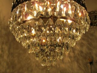Antique Vnt French Plafonniere Crystal Chandelier Lamp Lustre 1940 ' s 19in Dmetr 3